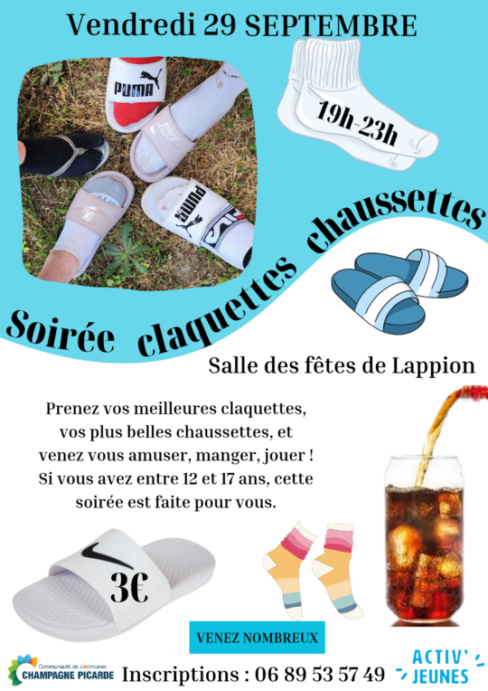 Activ'Jeunes - Soirée Claquettes Chaussettes - Vendredi 29 septembre 2023 - Salle des fêtes de Lappion - Champagne Picarde